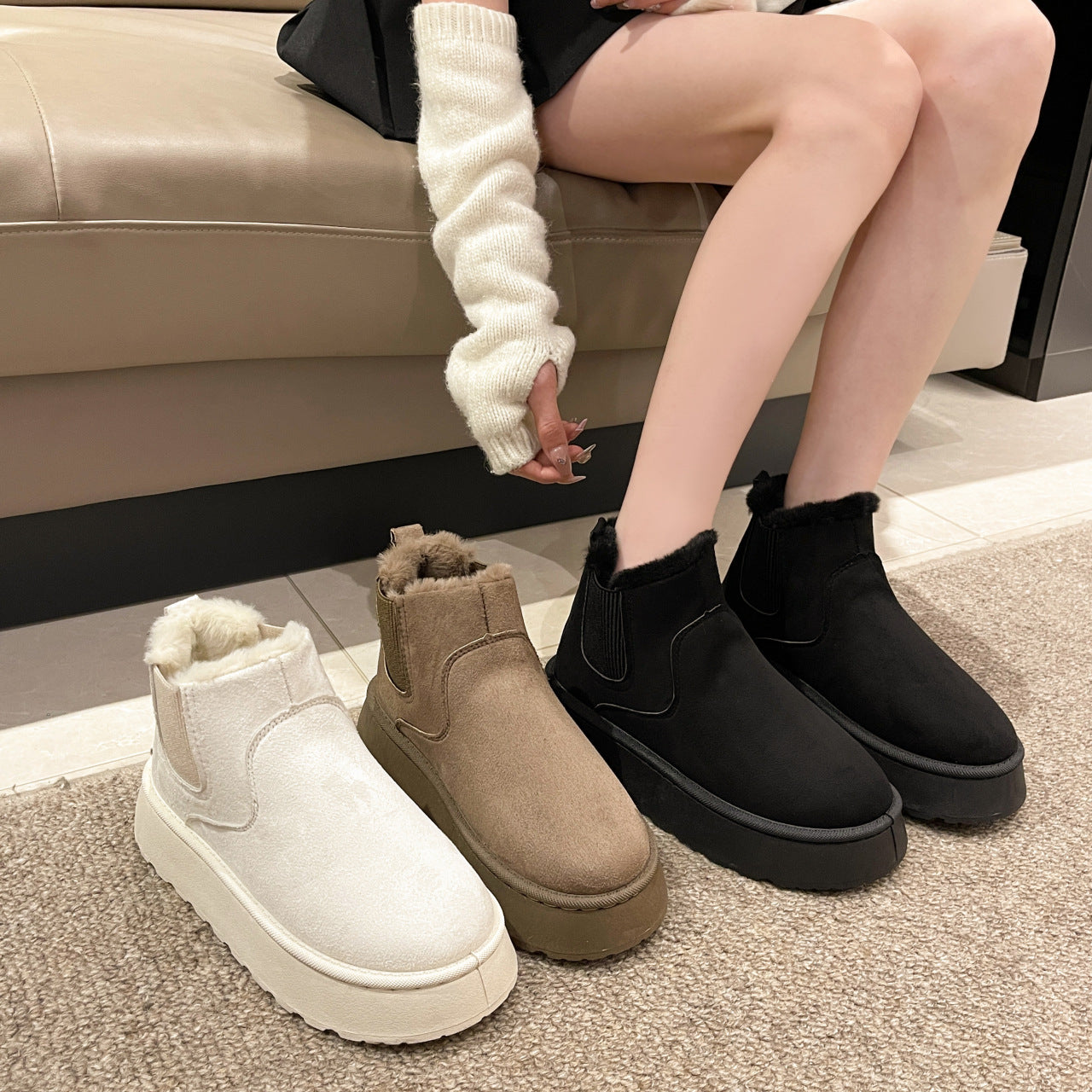 Fleece Thick Flats Snow Boots