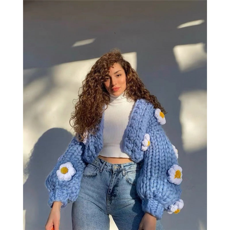 Handmade Flower Loose Sweater