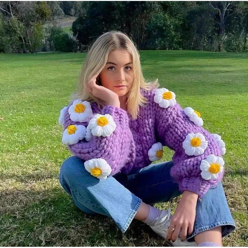 Handmade Flower Loose Sweater