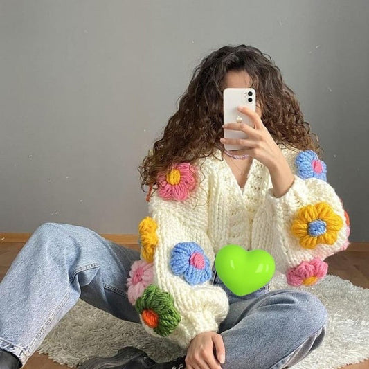 Handmade Flower Loose Sweater